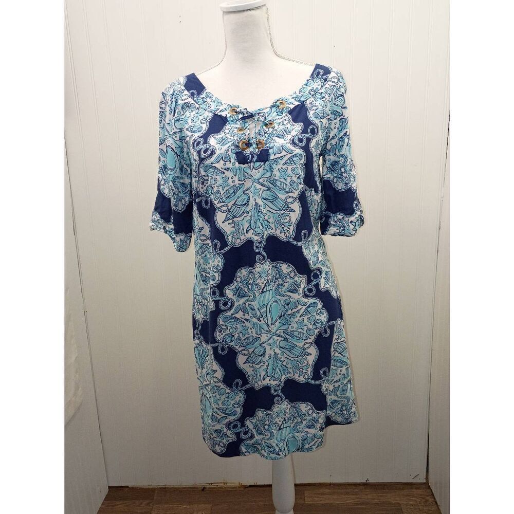 Lilly Pulitzer blue white seaside motif dress size small